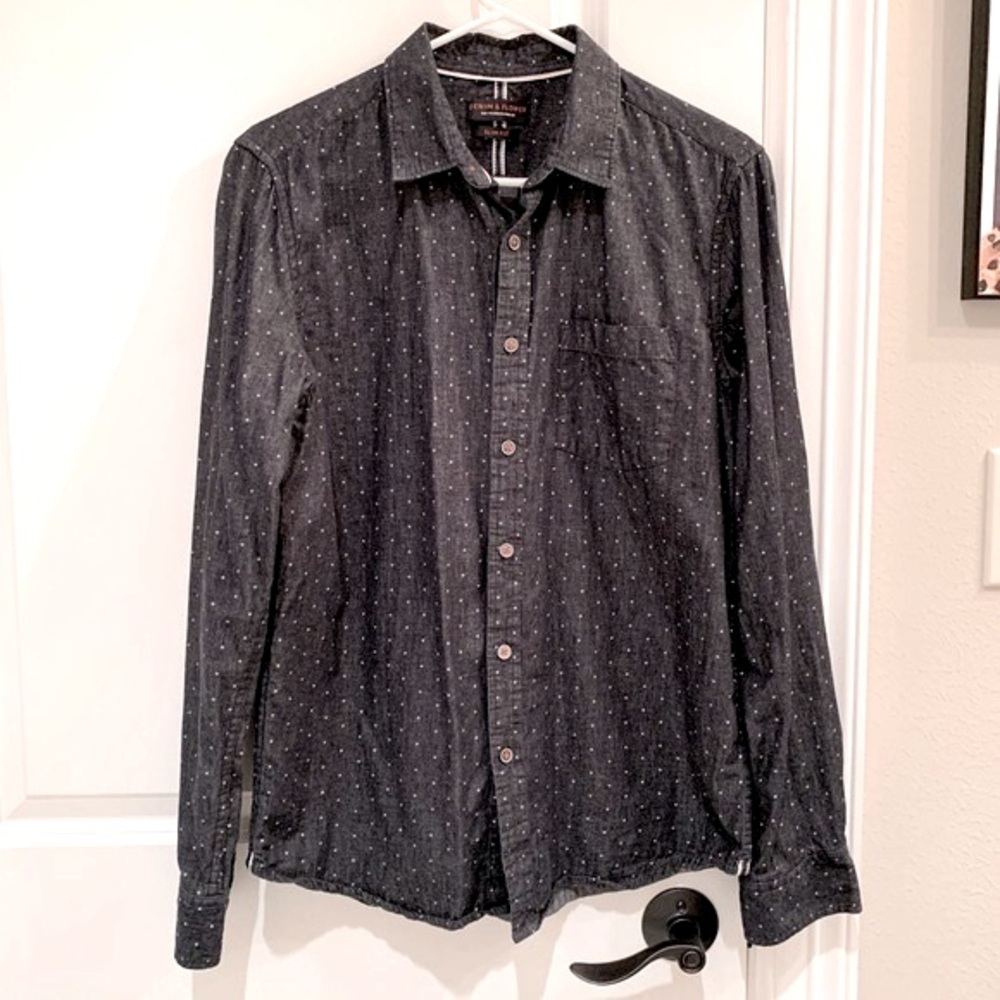 Denim & Flower Mens Polka Dot Dark Denim Shirt Size Medium
